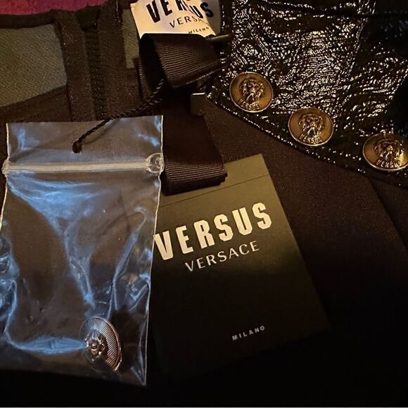 Brand New Versus Versace Black crop Top with Classic gold lion buttons - Picture 2 of 10